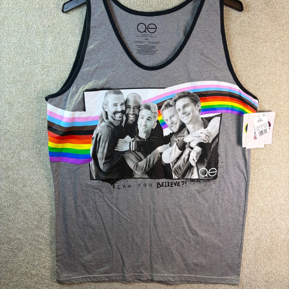 Queer Eye‎ Fab Five Pride Rainbow Graphic Tank Top Mens XXL Heather Gray NEW